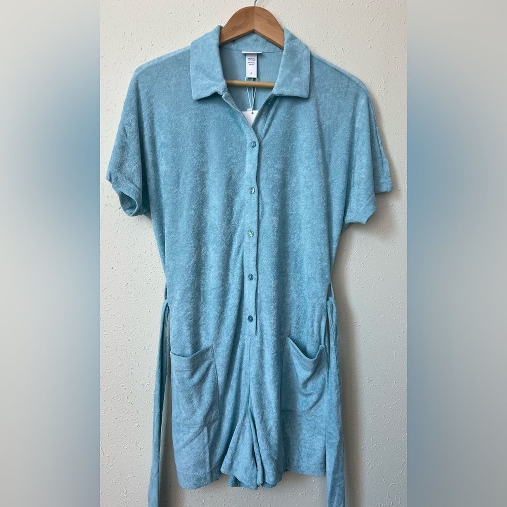 NWT Andie Swim The Palma Terry Button- Up Romper in Cablu Size S